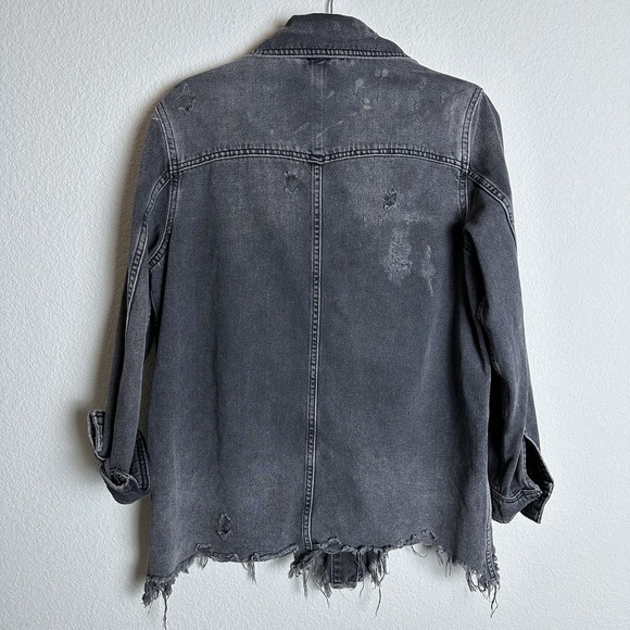 Free People Moonchild distressed Shirt Jacket denim jean Black oversized Sz XS - Picture 5 of 9